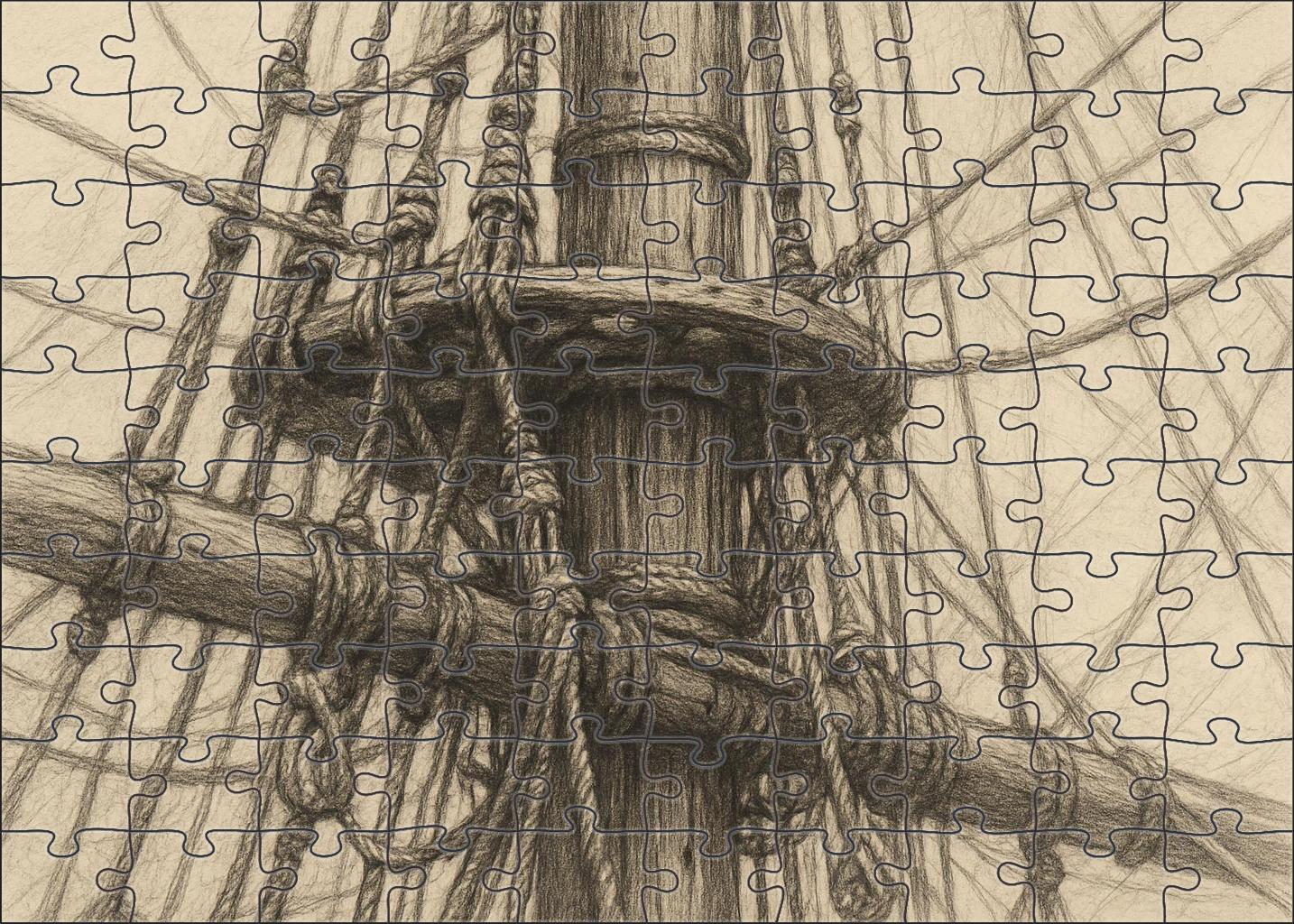 Historic Maritime Rigging Detailed Pencil Study Of Sailboat Mast And Lines Puzzle Collection