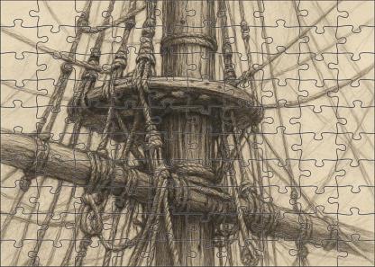 Historic Maritime Rigging Detailed Pencil Study Of Sailboat Mast And Lines Puzzle Collection