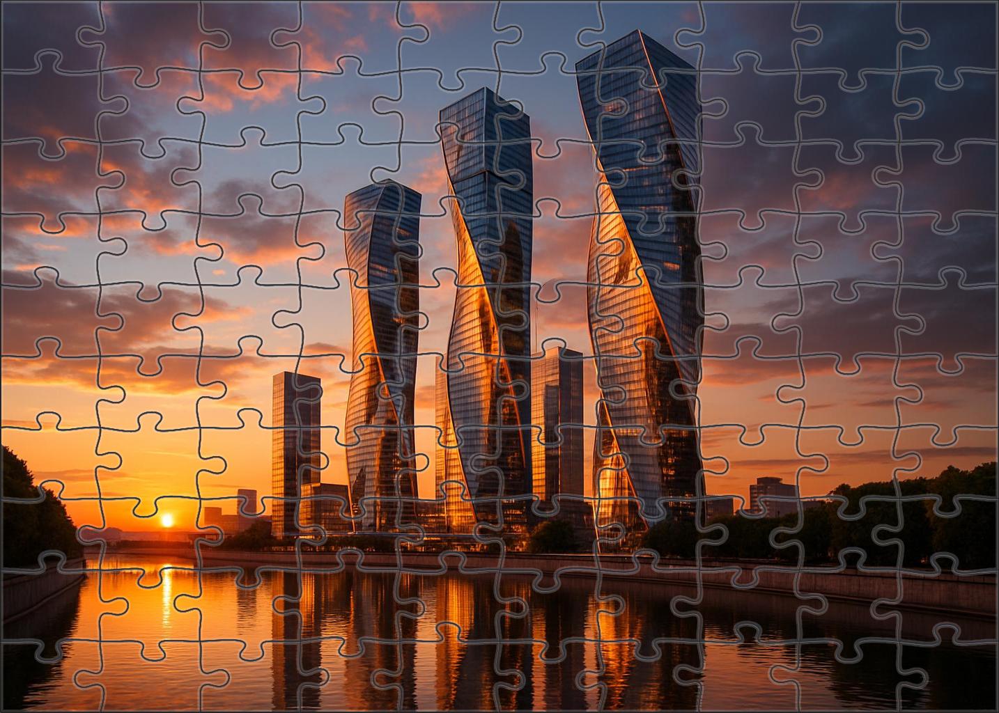 Moscow City Skyline Russias Futuristic Financial District Known For Its Cluster Of Twisting And Soaring Skyscrapers Puzzle Challenge