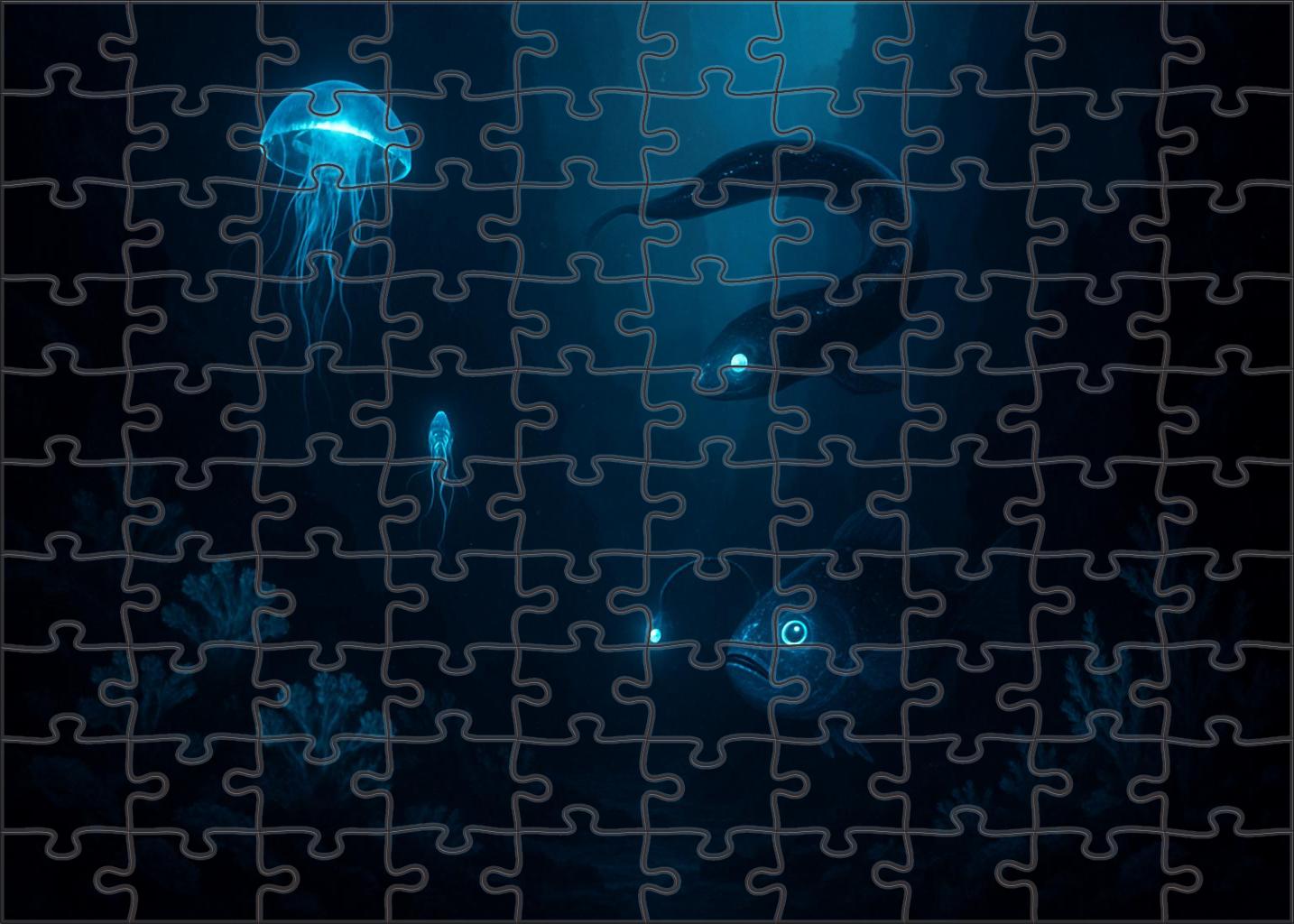 Twilight Abyss Mysterious Depths Illuminated By Bioluminescent Creatures 300 Piece Puzzle