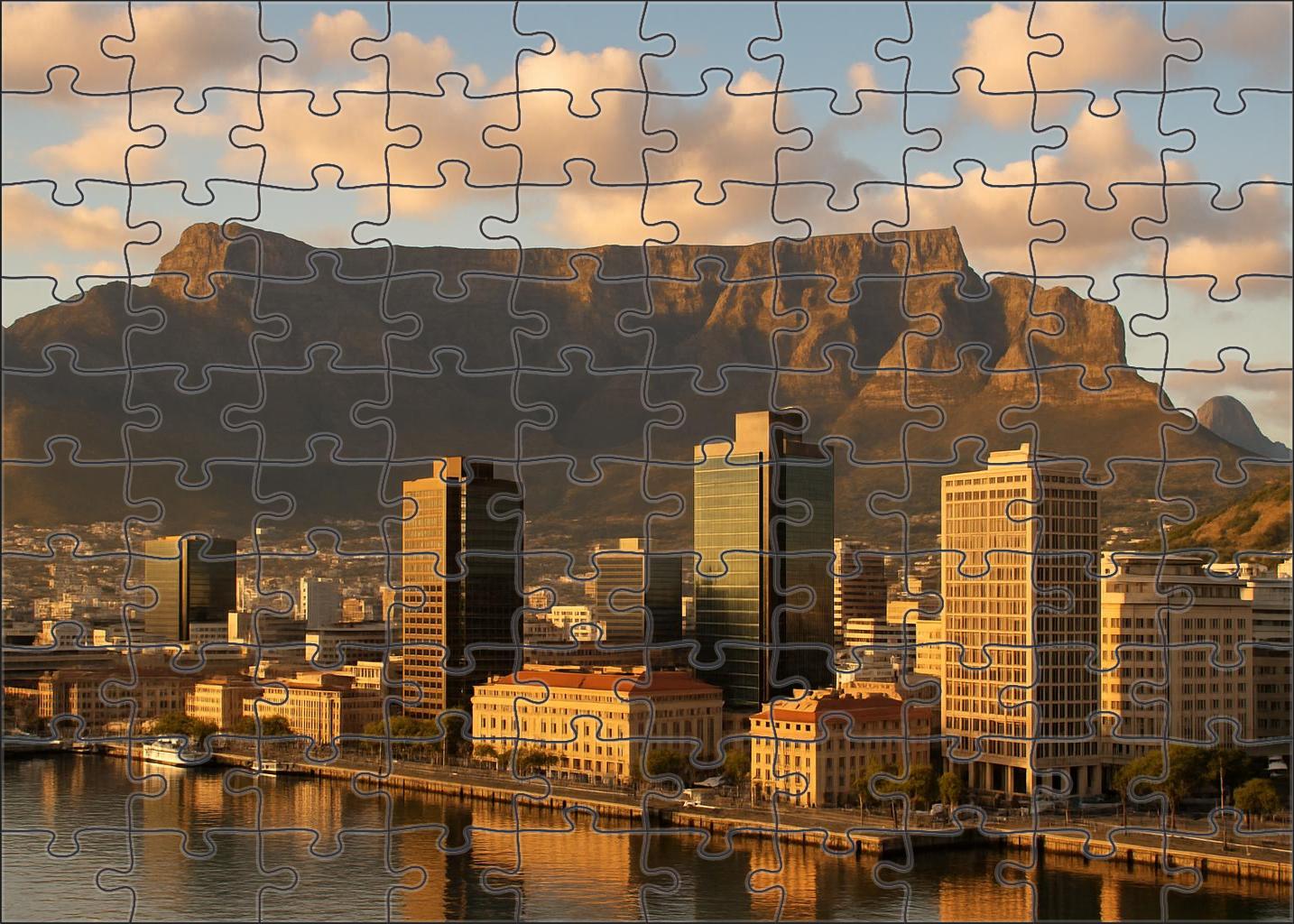 Cape Town Waterfront Skyline Coastal Skyline Framed By Table Mountain Featuring Modern Mixed-use Towers Along The Harbor Unique Puzzle Design
