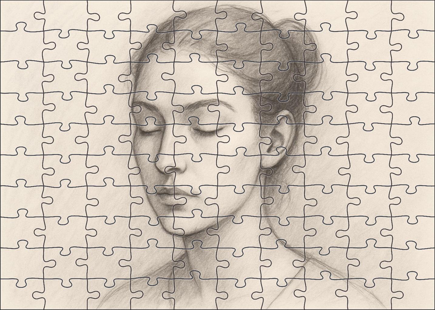 Portrait Of Quiet Contemplation Minimalist Pencil And Ink Line Fusion 20 Piece Puzzle