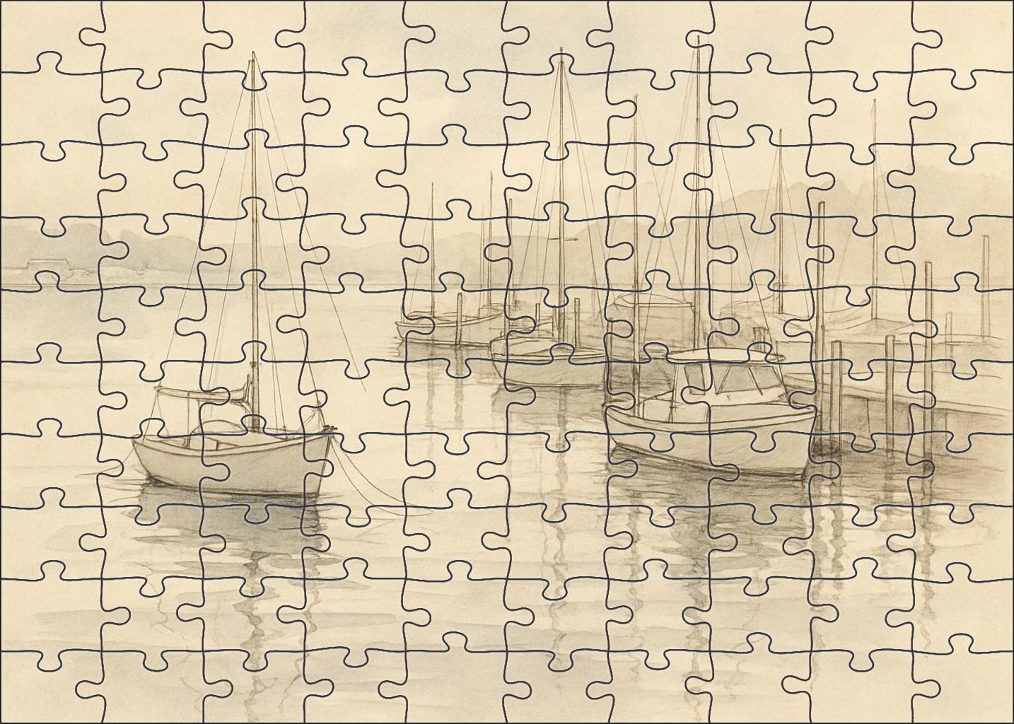 Silent Harbor Nocturne Ink Wash And Fine Line Dockside Scene Premium Puzzle Pieces