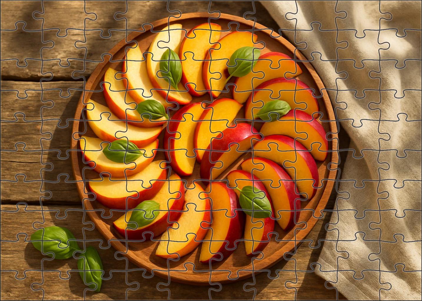 Sunset Orchard Palette Juicy Peaches And Nectarines With Basil Sprigs 20 Piece Puzzle