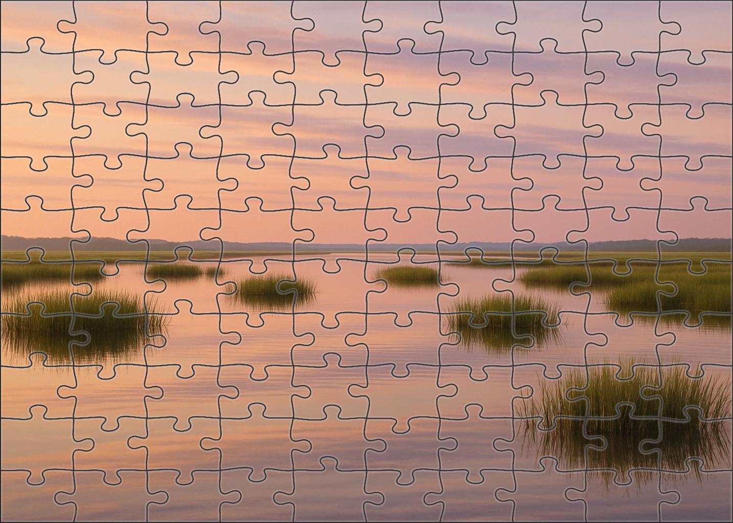 Peach Sky Veil Above Quiet Marsh Premium Puzzle Pieces