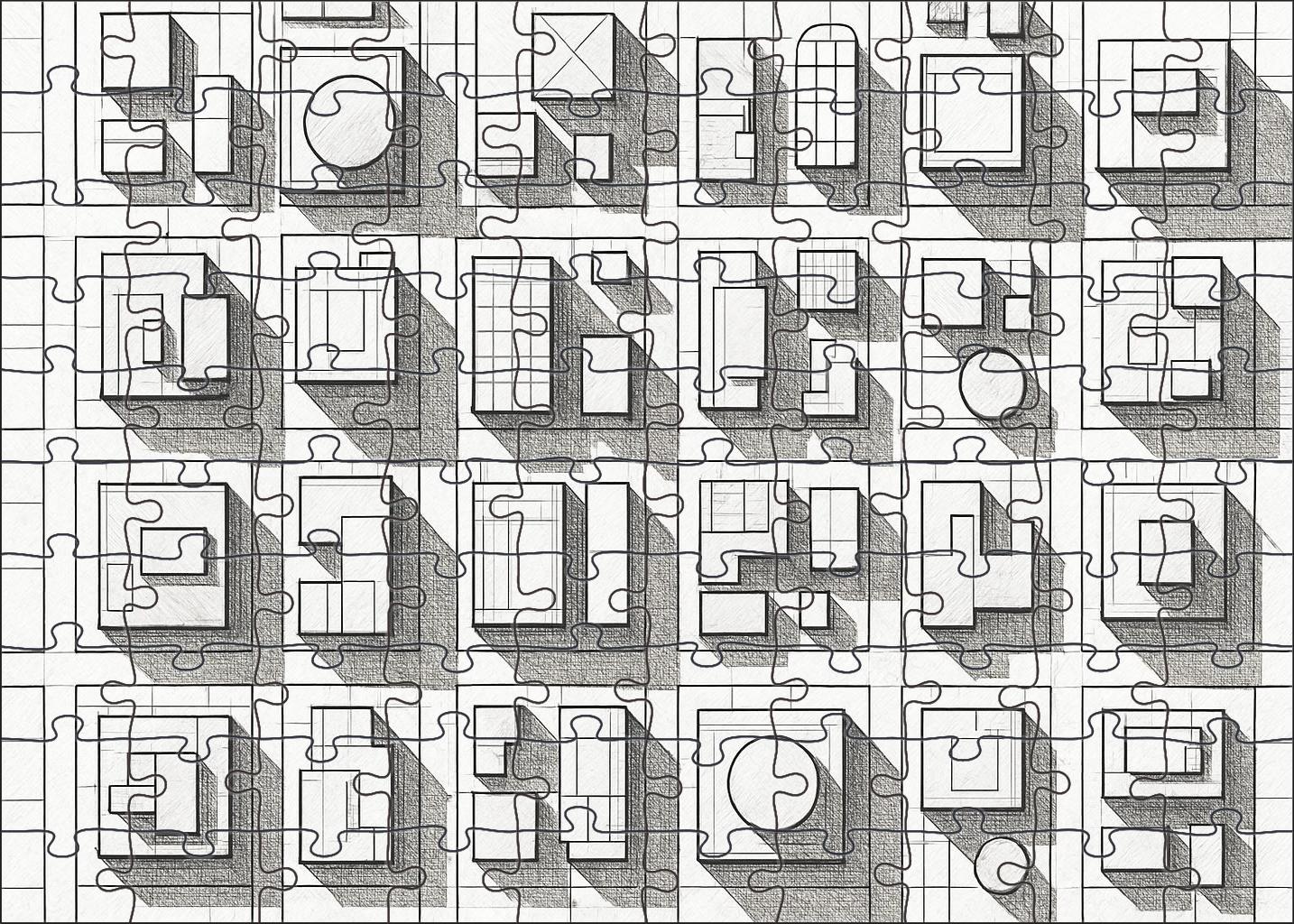 Futuristic City Grid Technical Pen Illustration With Geometric Precision Large Format Puzzle