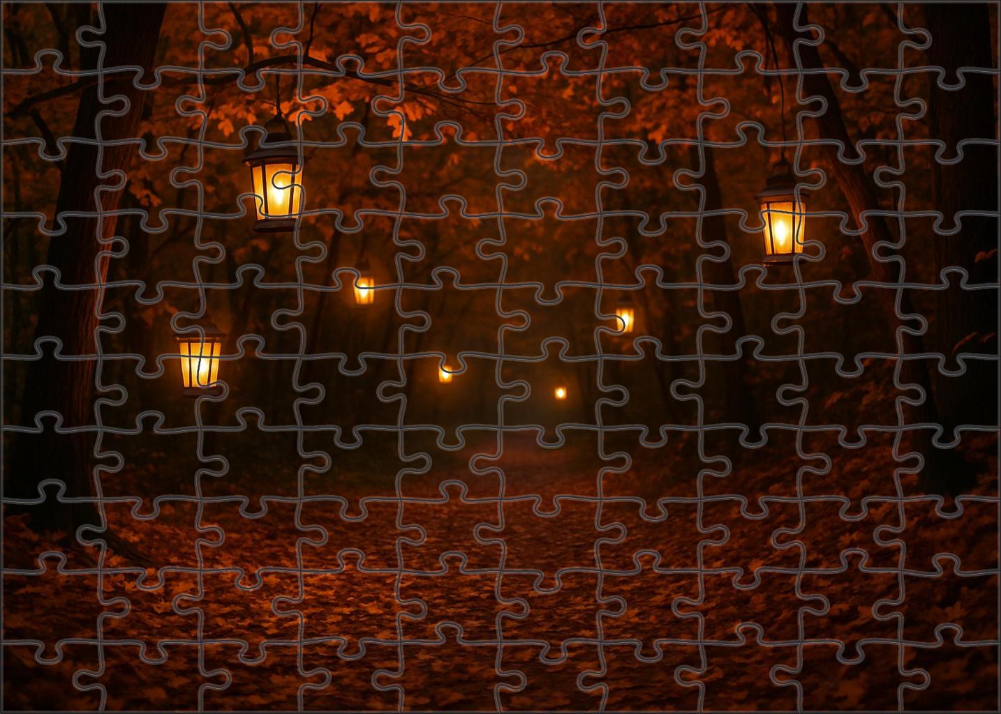 Early Autumn Festival Pathway Leaf Litter And Lanterns 100 Piece Puzzle