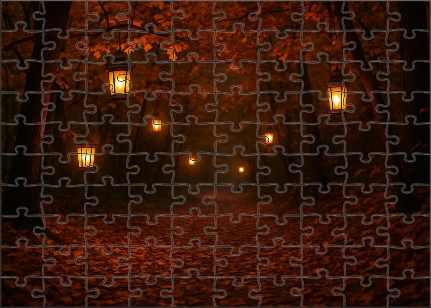 Early Autumn Festival Pathway Leaf Litter And Lanterns 100 Piece Puzzle