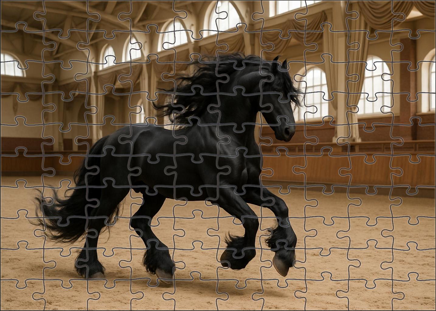 Ebony Breeze Friesian Majestic Black Stallion With Flowing Feathers Large Format Puzzle