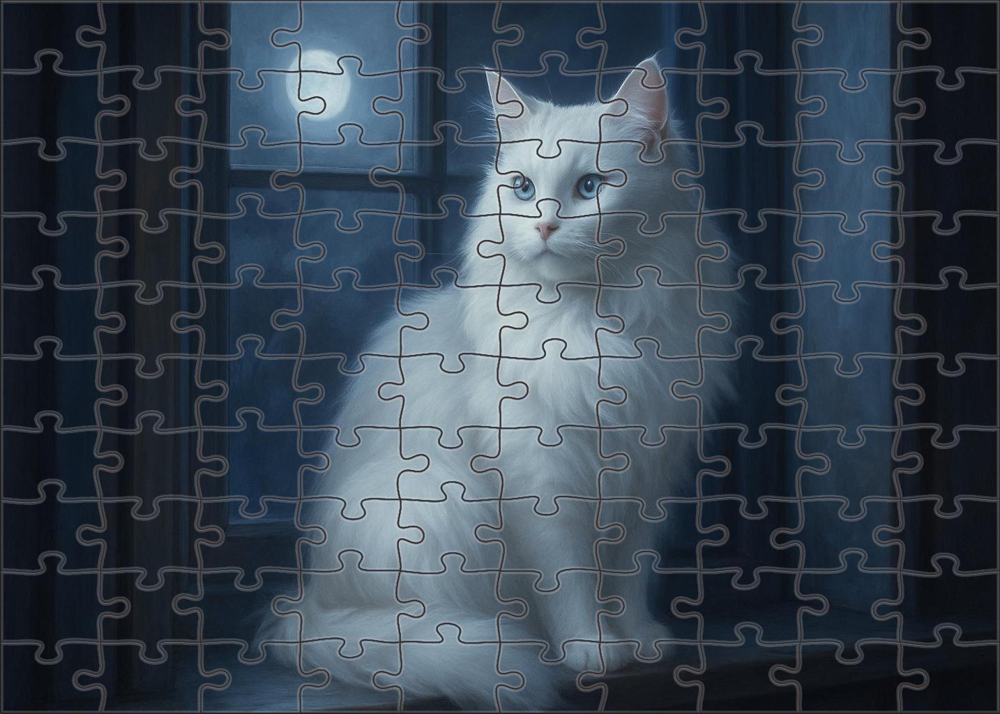 Moonlight Pearl Shimmering White Longhair With Calm Grace Unique Puzzle Design