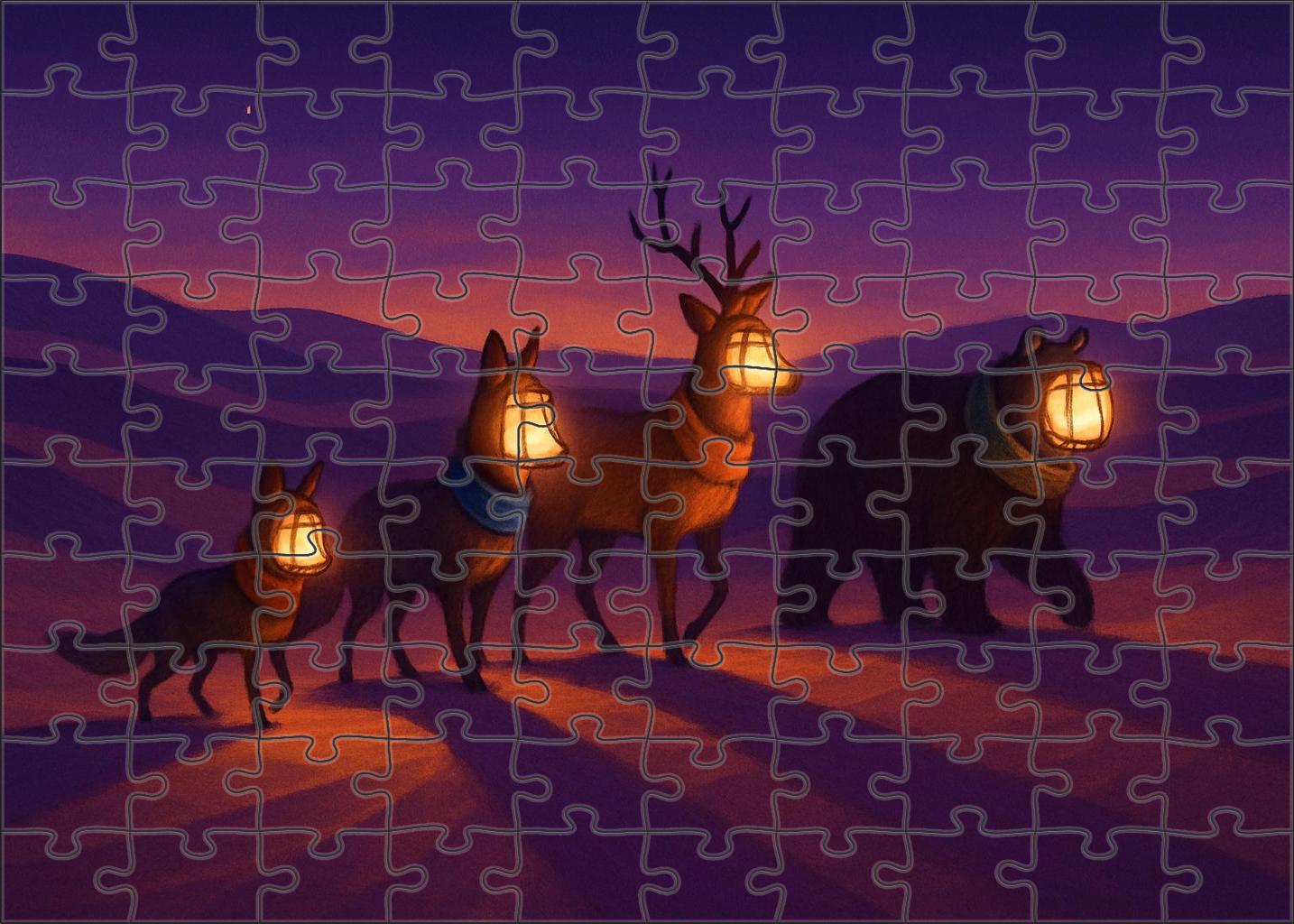 Sunset Caravan Of Lantern-faced Animals 50 Piece Puzzle