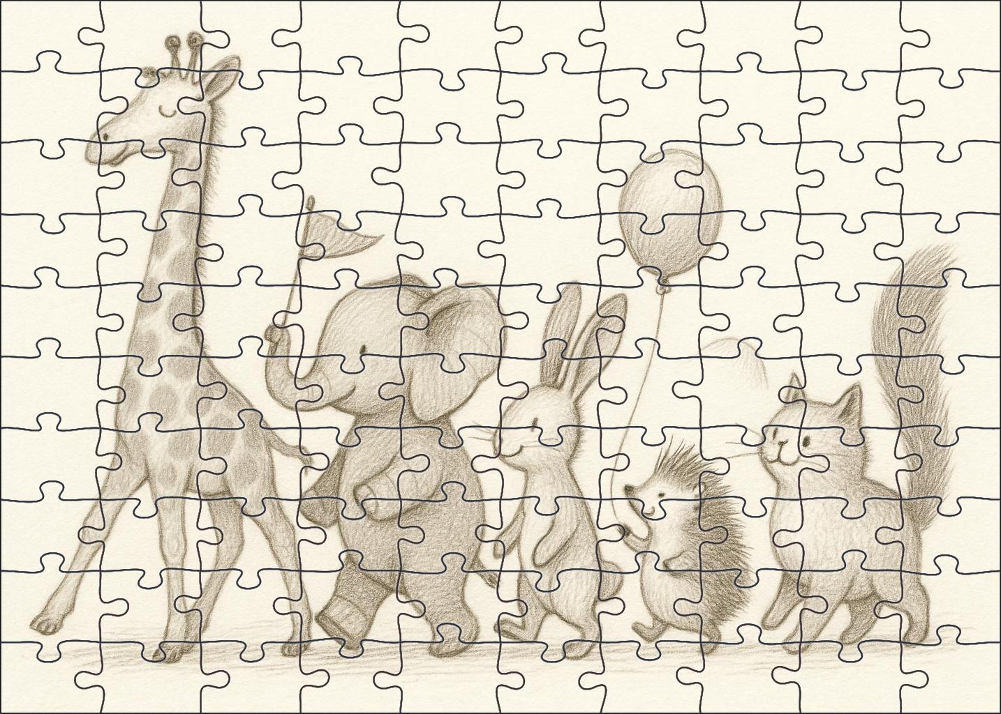 Whimsical Animal Parade Soft Pencil Sketches With Delicate Hatching Large Format Puzzle