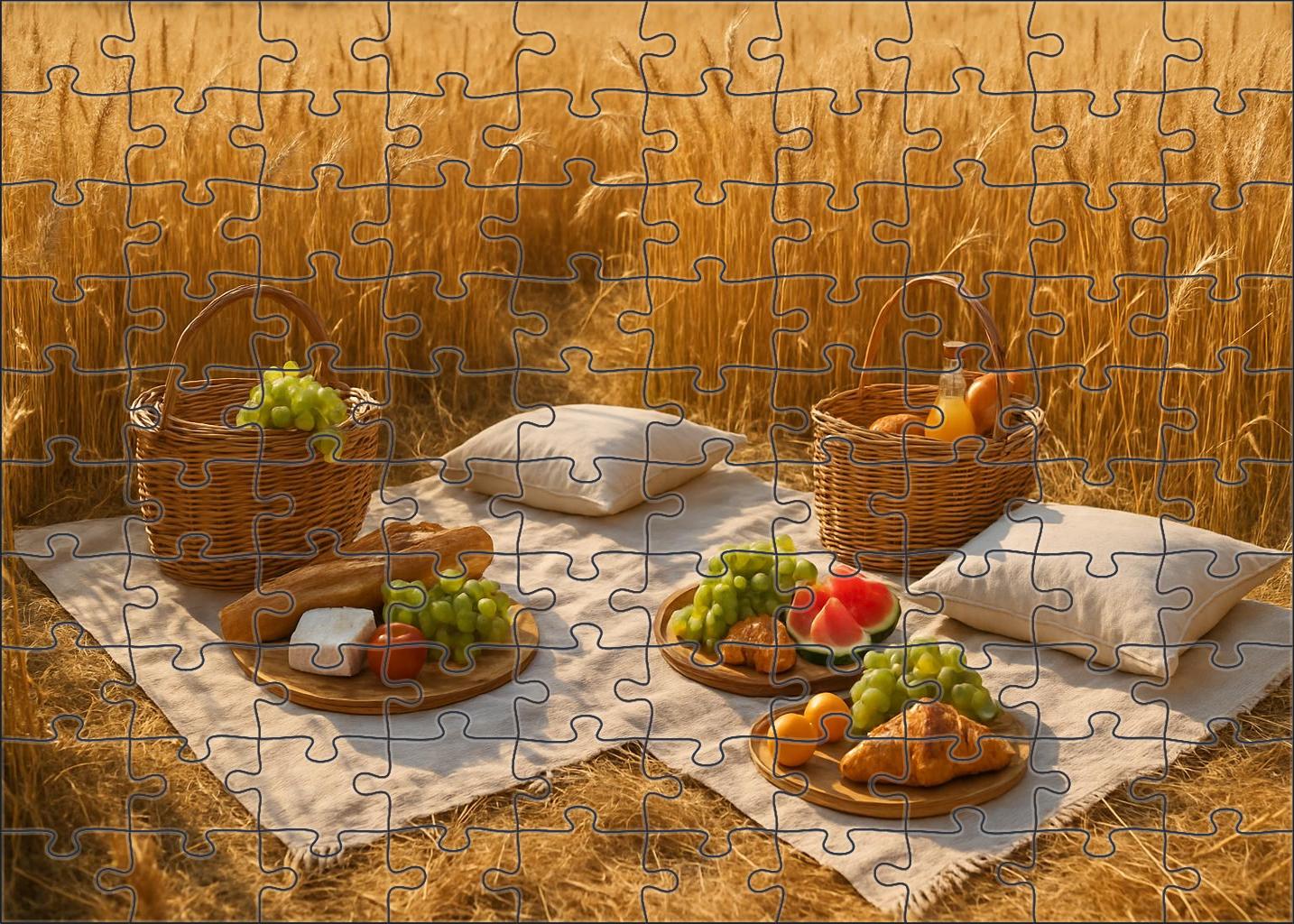Golden Wheat Fields Picnic Baskets And Sunlit Silhouettes Puzzle Fun