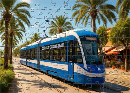 Cobalt Coast Light Rail Modern Electric Tram System With Sleek Low-floor Cars Challenging Puzzles