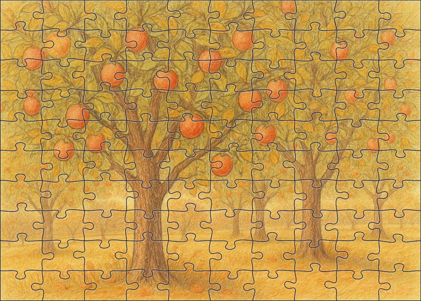 Rustic Orchard Study Colored Pencil Sketch Of Autumnal Fruit Trees Puzzle Collection