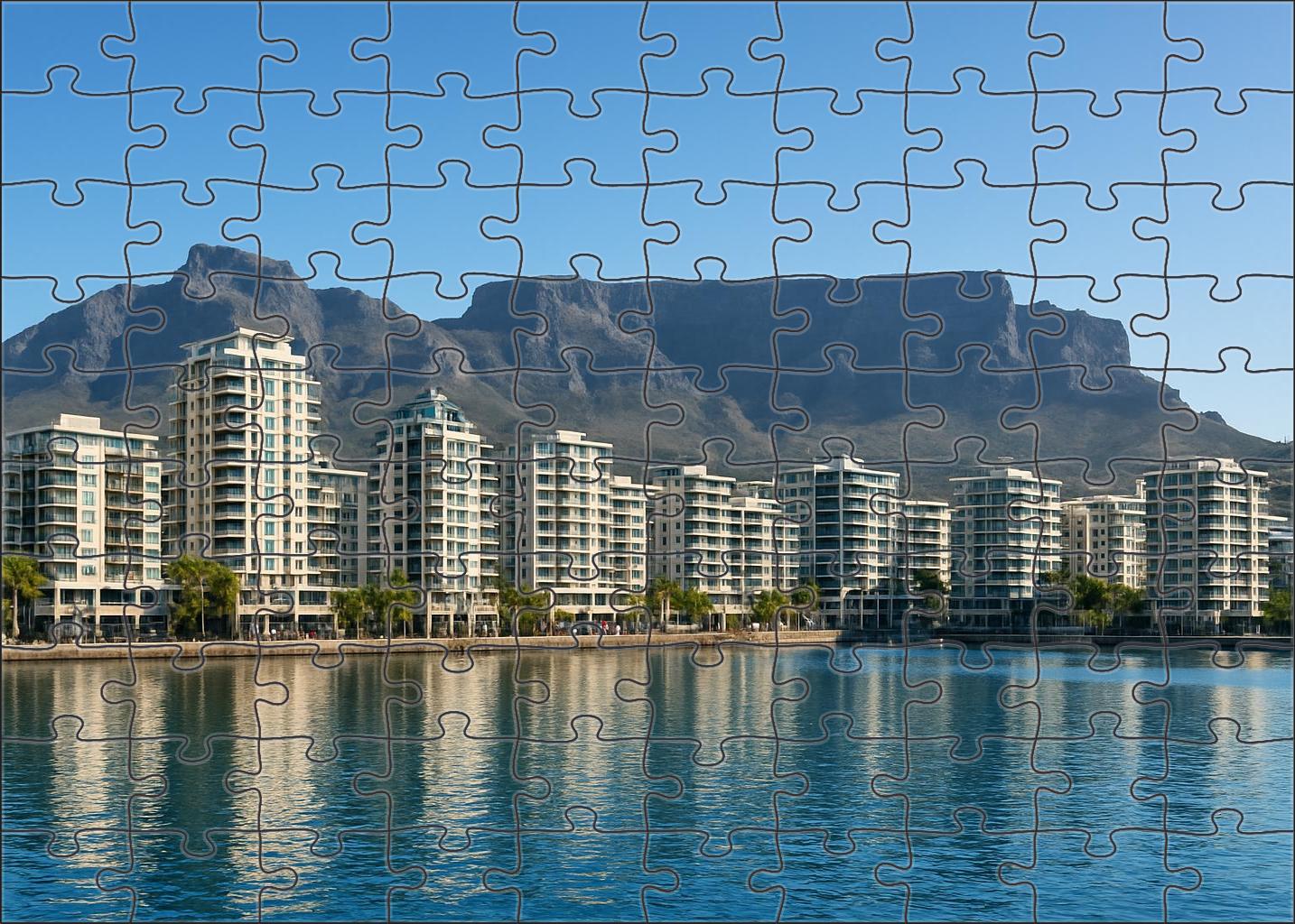 Cape Town Waterfront Skyline Iconic Table Mountain Backdrop With Waterfront High-rises Easy Puzzles