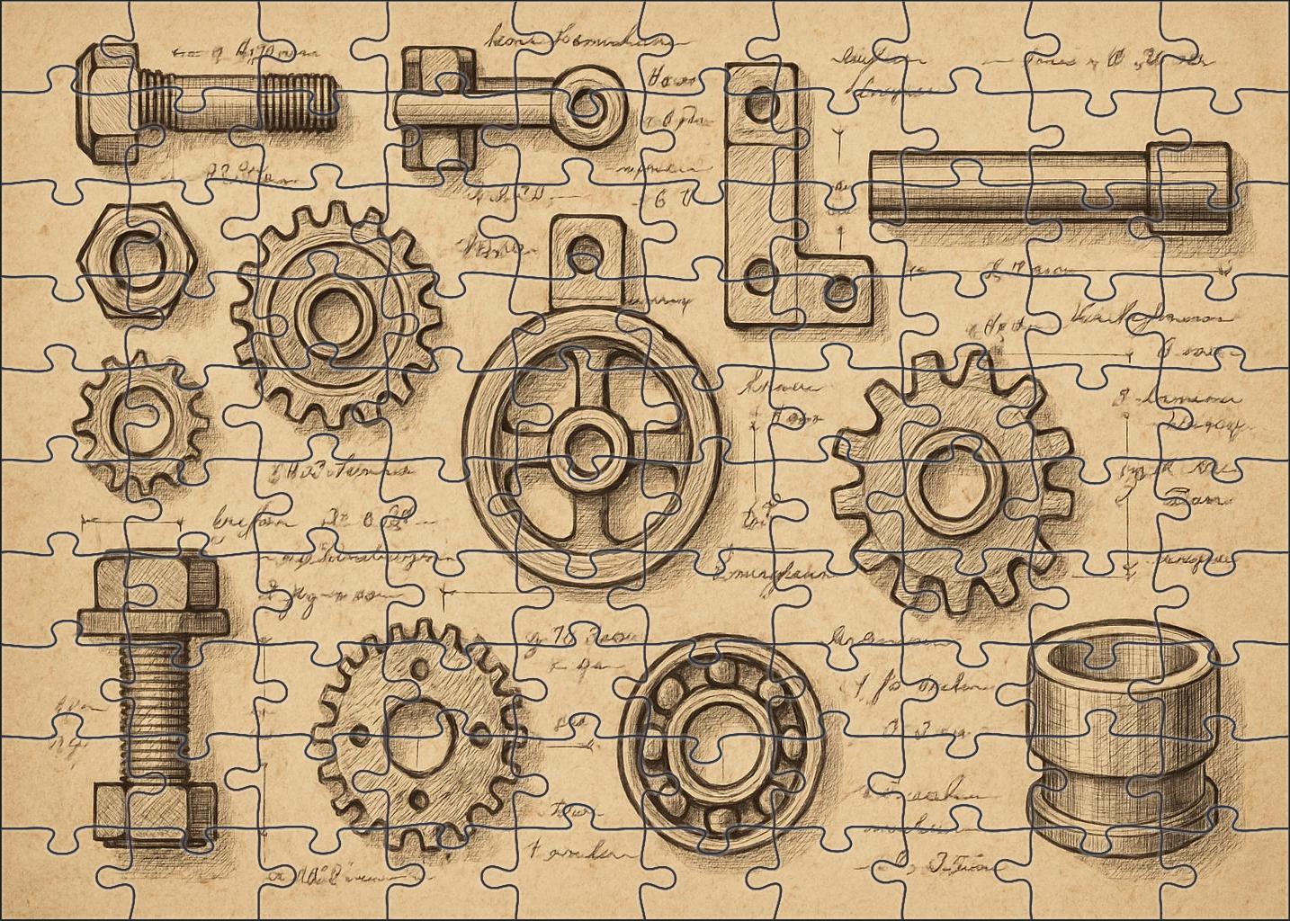 Forgotten Machinery Blueprint Meticulous Ink Line Work With Notations Large Format Puzzle