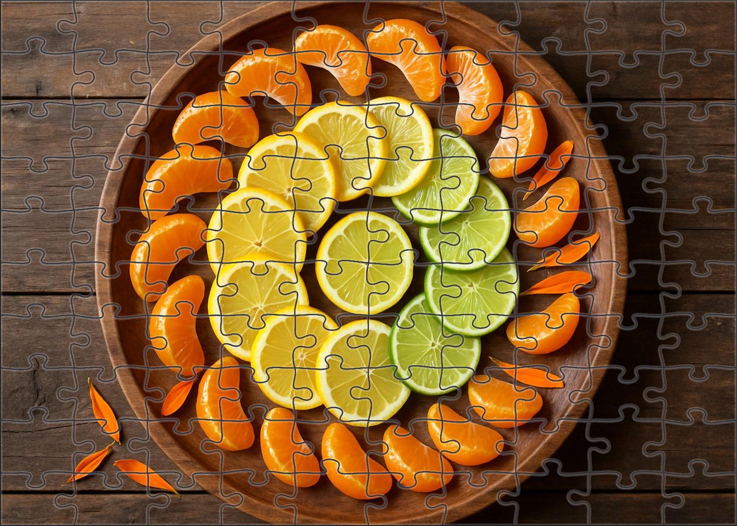Sunshine Citrus Spiral Tangerines Lemons And Limes On A Rustic Tray 20 Piece Puzzle