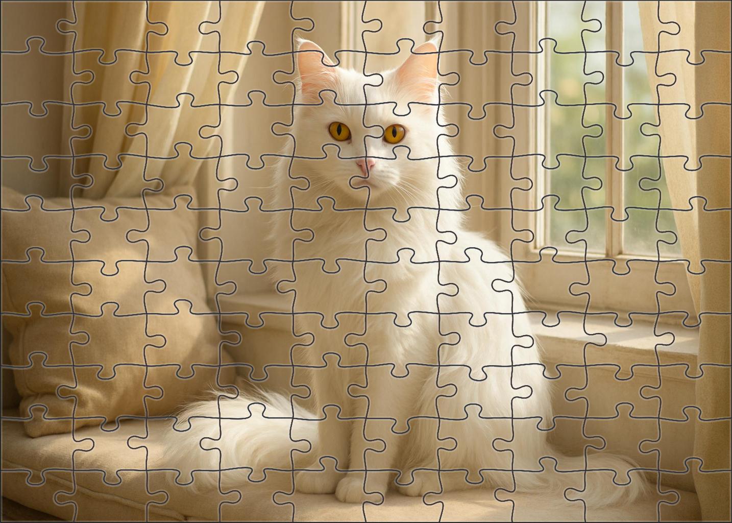 Ivory Cascade Flowing White Angora With Playful Grace 300 Piece Puzzle