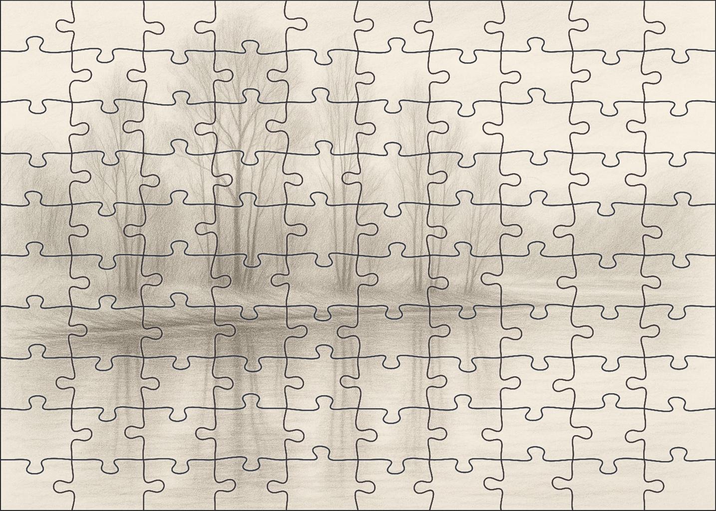 Serene Lakeside Reflections Soft Pencil Sketch Of Water And Trees Large Format Puzzle