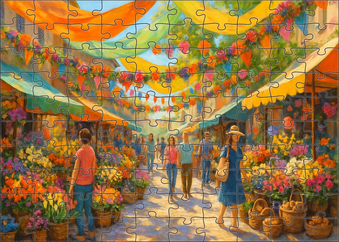 Vibrant Spring Market Merriment Large Format Puzzle