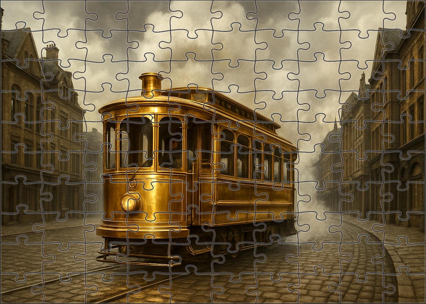 Retro-futuristic Steam-powered Tram Puzzle For Kids