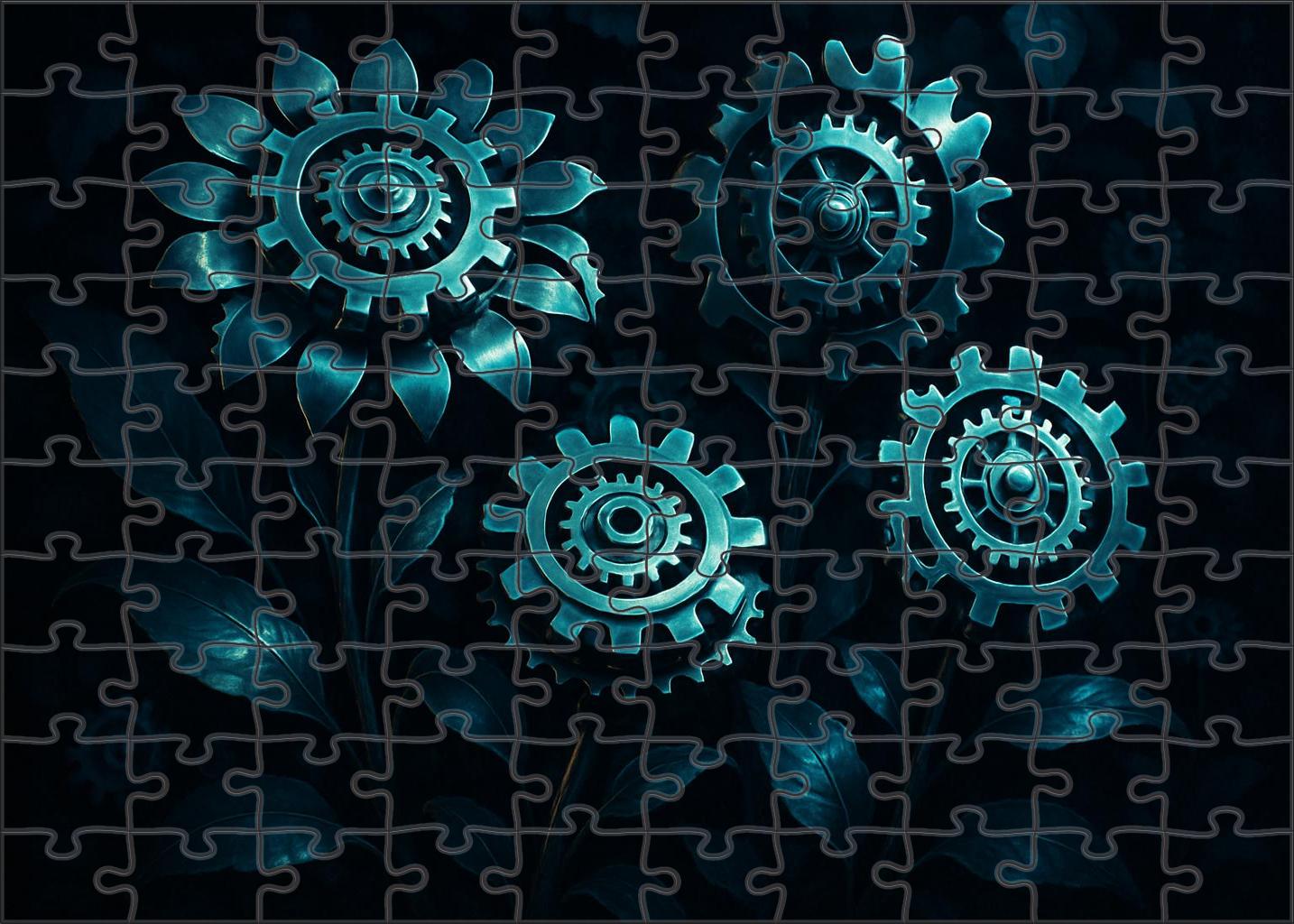 Mechanical Blooming Clockwork Flowers Opening In Midnight Gardens Custom Jigsaw Puzzle