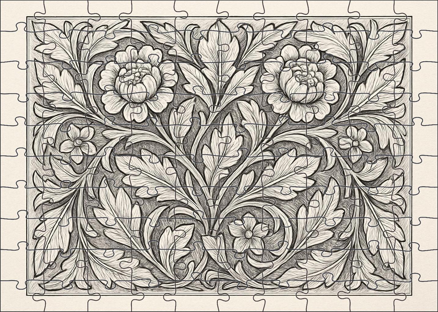 Botanical Pattern Weave Fine Pen Lines Forming Interlaced Floral Motifs 20 Piece Puzzle