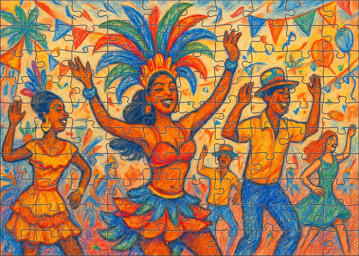 Vibrant Carnival Scene Mixed Ink And Colored Pencil Illustration Custom Jigsaw Puzzle