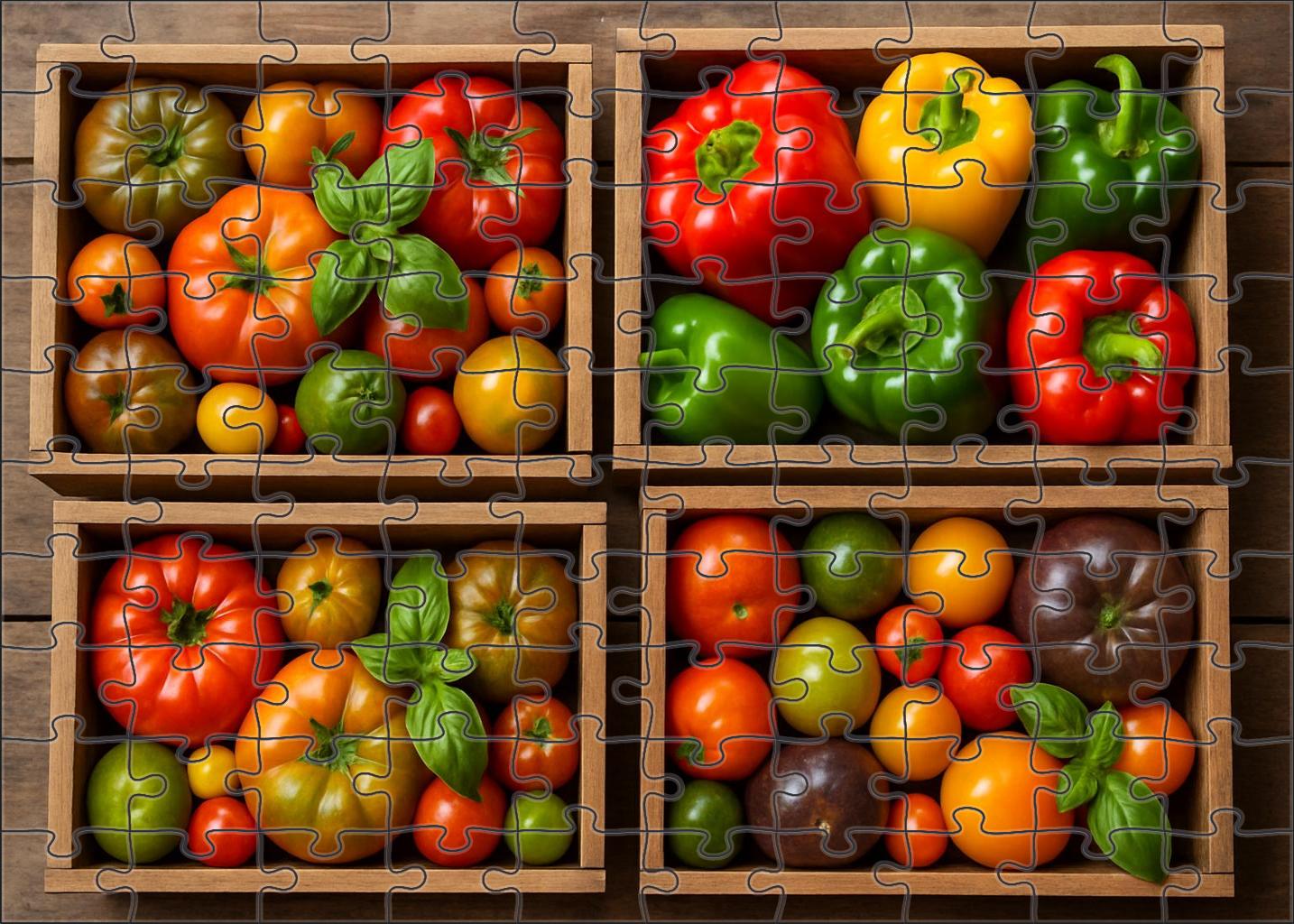 Farmers Market Frenzy Wooden Crates Brimming With Heirloom Tomatoes And Colorful Peppers Premium Puzzle Pieces