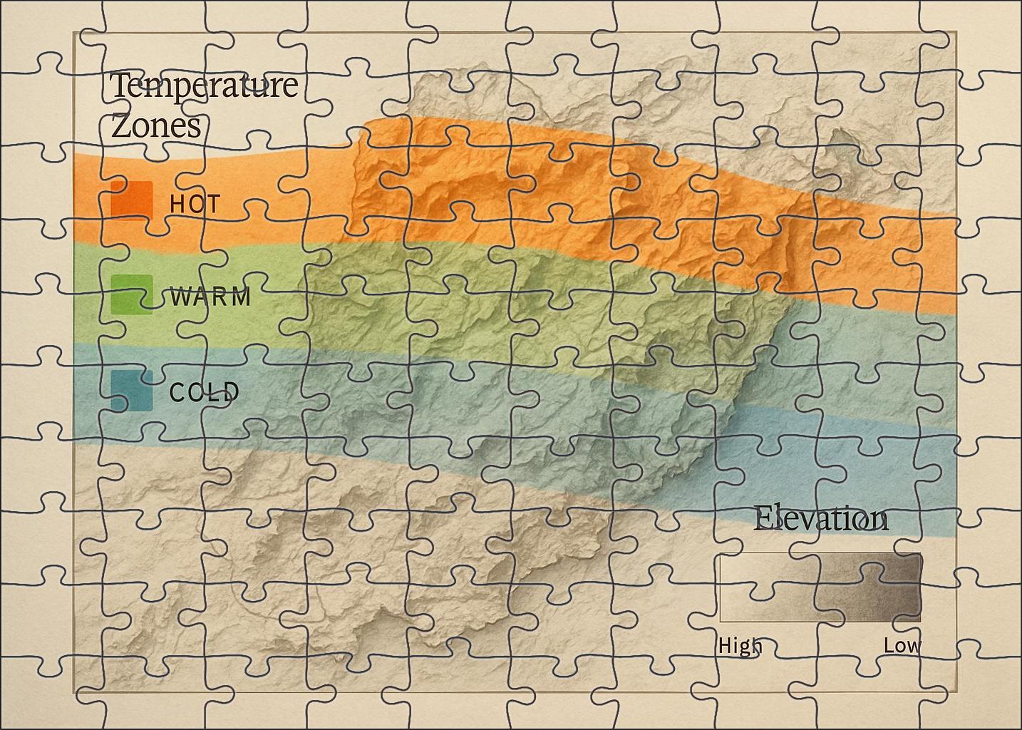 Elevation And Climate Hybrid Map 20 Piece Puzzle