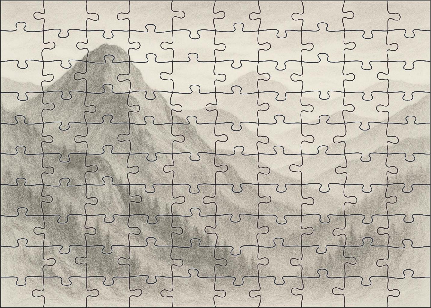 Atmospheric Mountain Landscape Soft Pencil Rendering With Gradual Tonal Transitions Mini Puzzle