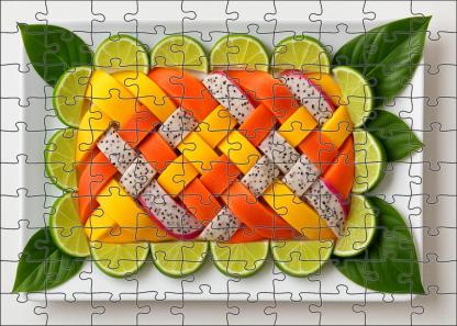 Tropical Ribbon Weave Mango Papaya And Dragon Fruit Slices 20 Piece Puzzle