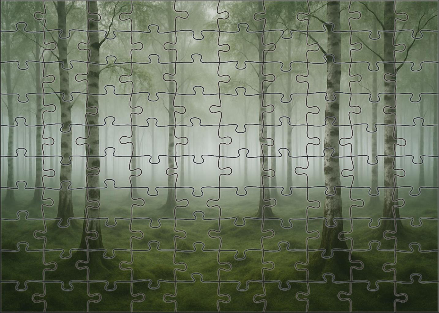 Silent Birch Grove In Morning Mist Puzzle For Kids