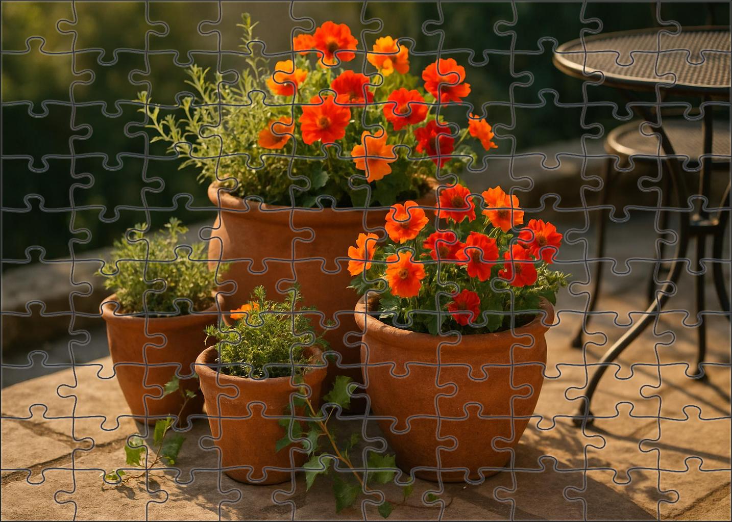 Sun-drenched Mediterranean Terrace Terracotta Pots With Bold Blooms And Herb Sprigs Family Puzzles