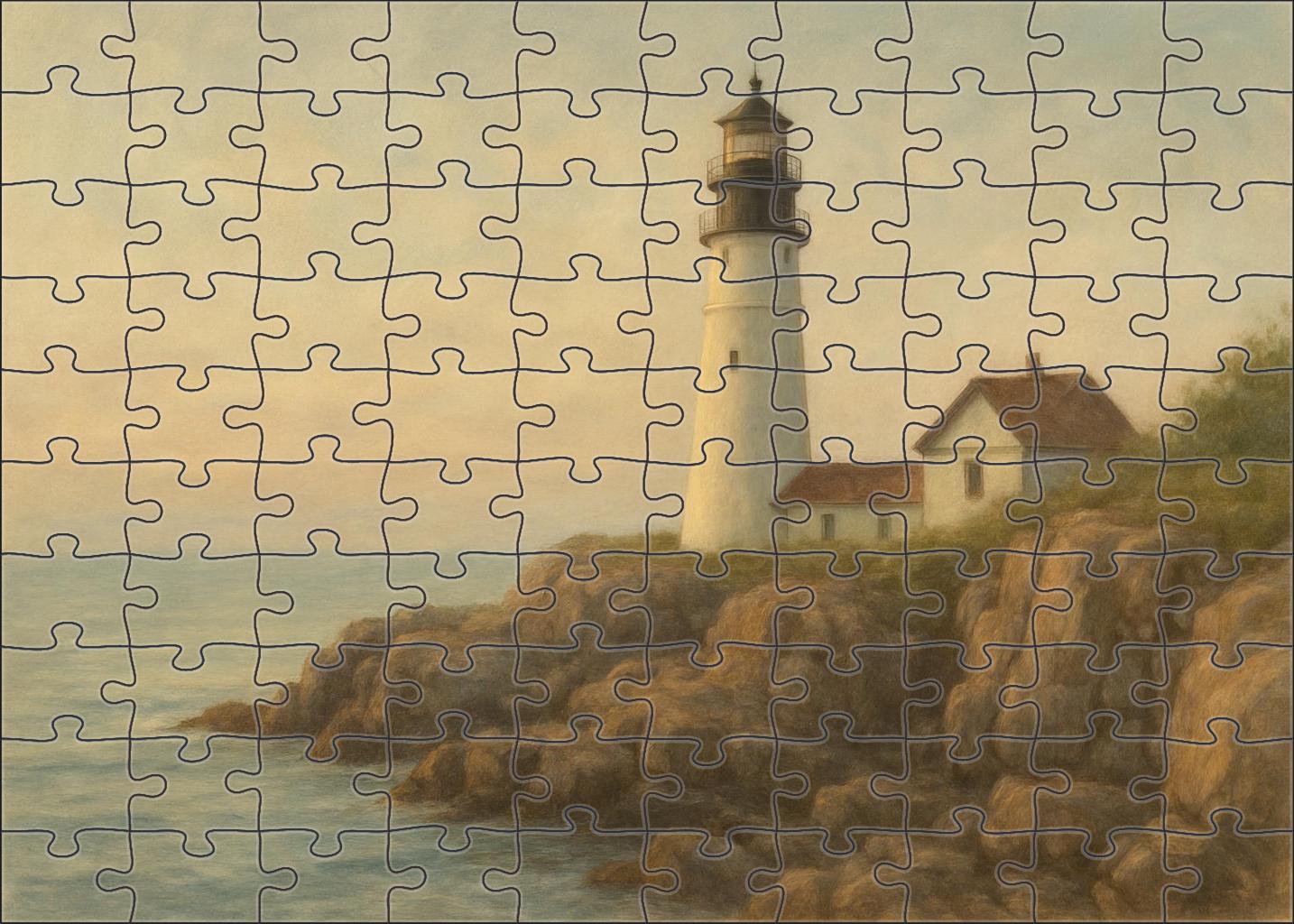 Coastal Lighthouse Scene Soft Pastel Landscape With Textured Detail Puzzle Challenge
