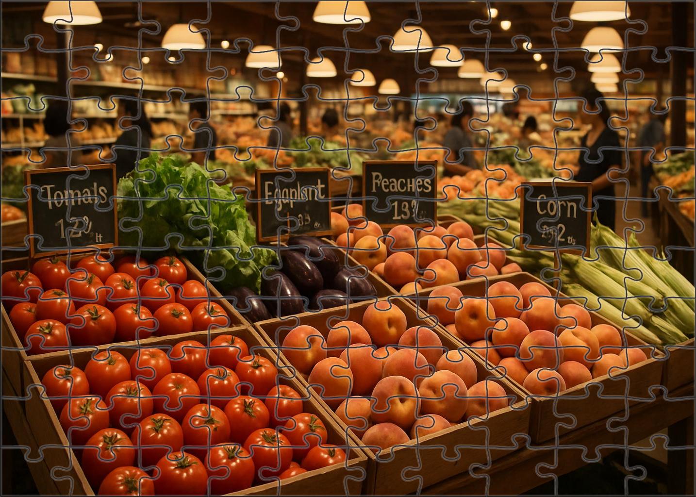 Fresh Market Lane Vibrant Produce Aisle With Seasonal Fruits And Vegetables Premium Puzzle Pieces