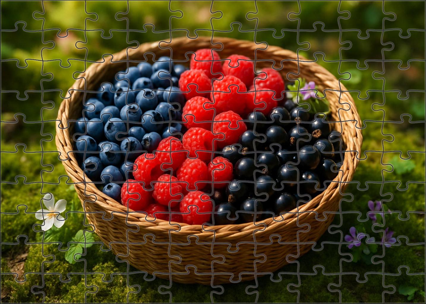 Forest Basket Wild Blueberries Raspberries And Black Currants Nestled In Moss 20 Piece Puzzle