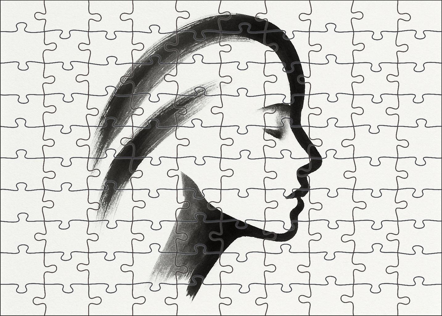 Ethereal Portrait Silhouette Minimalist Brush Pen With Negative Space Play Mini Puzzle