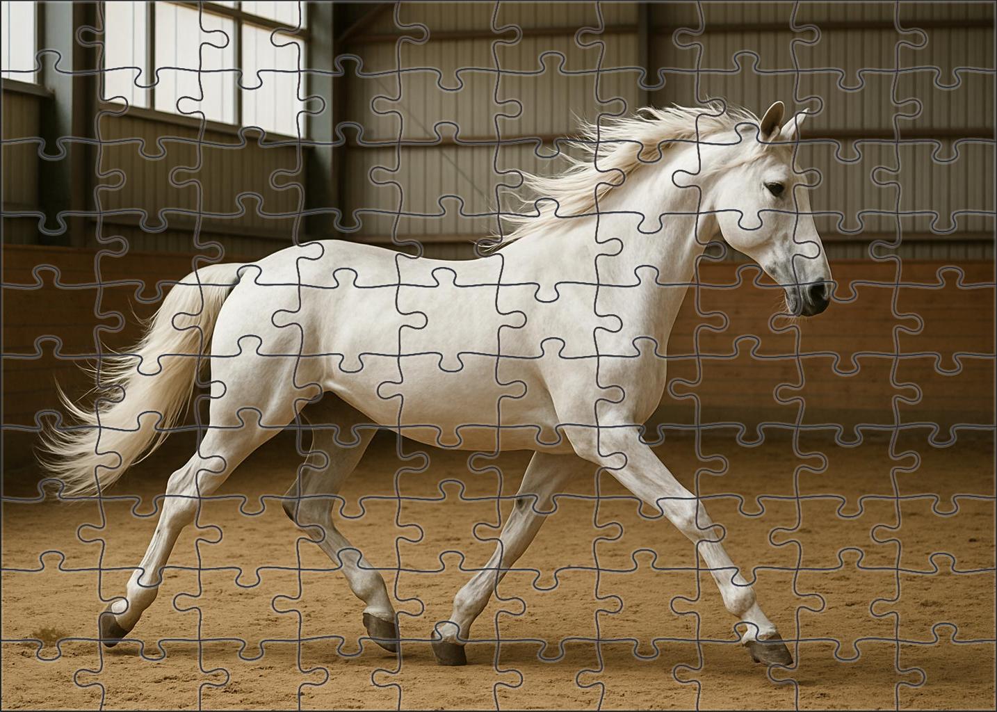 Silver Lace Dressage Star Elegant White Warmblood Mare With Poised Movement Custom Jigsaw Puzzle