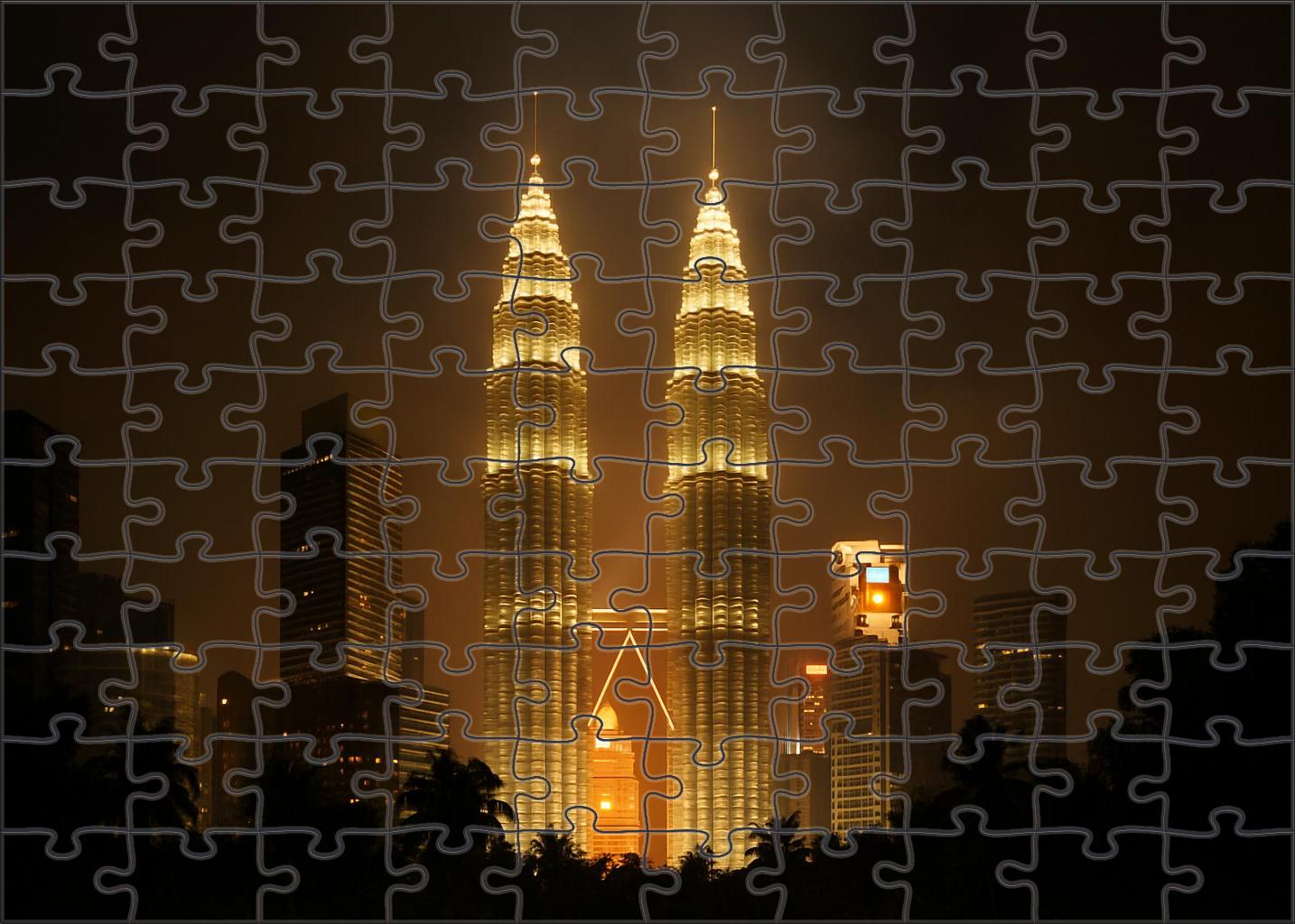 Kuala Lumpur City Centre Skyline The Twin Petronas Towers Dominating A Tropical Urban Setting Puzzle Challenge