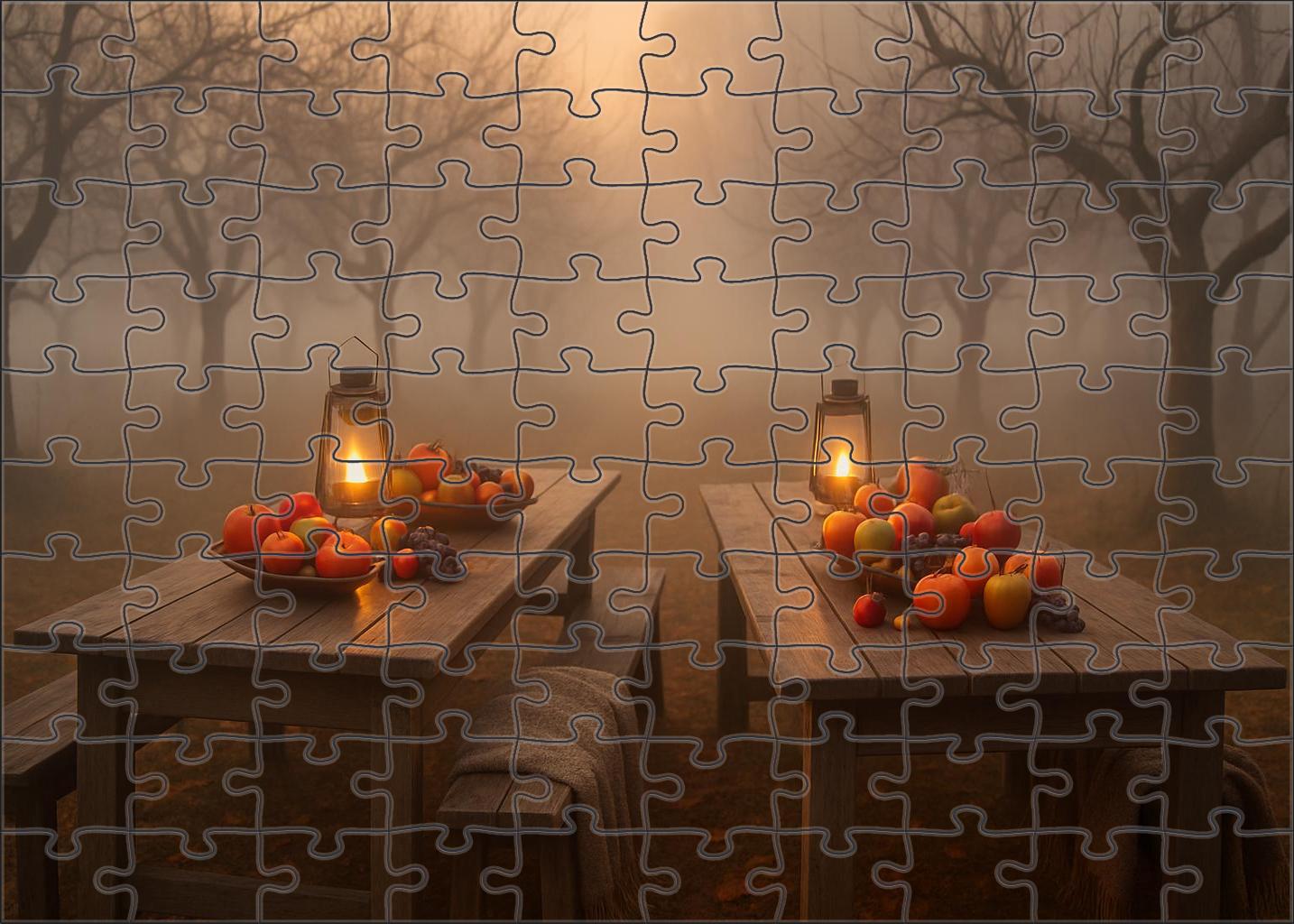 Misty Autumn Orchard Crisp Air And Lantern-lit Harvest Tables 20 Piece Puzzle