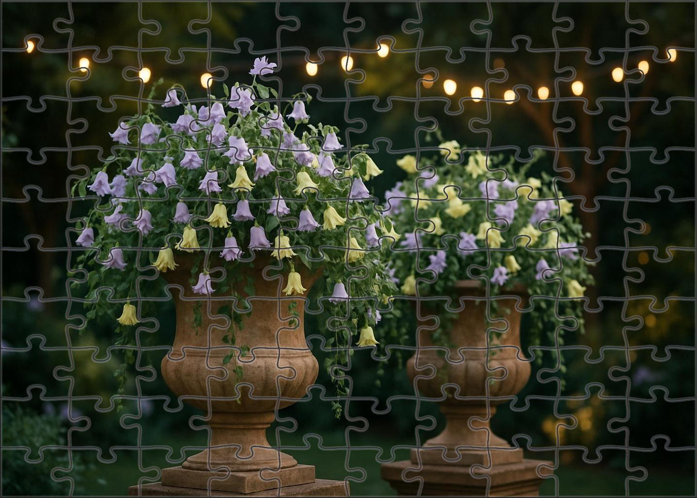 Twilight Garden Glow Lavender And Soft Yellow Blooms In Rustic Urns 50 Piece Puzzle