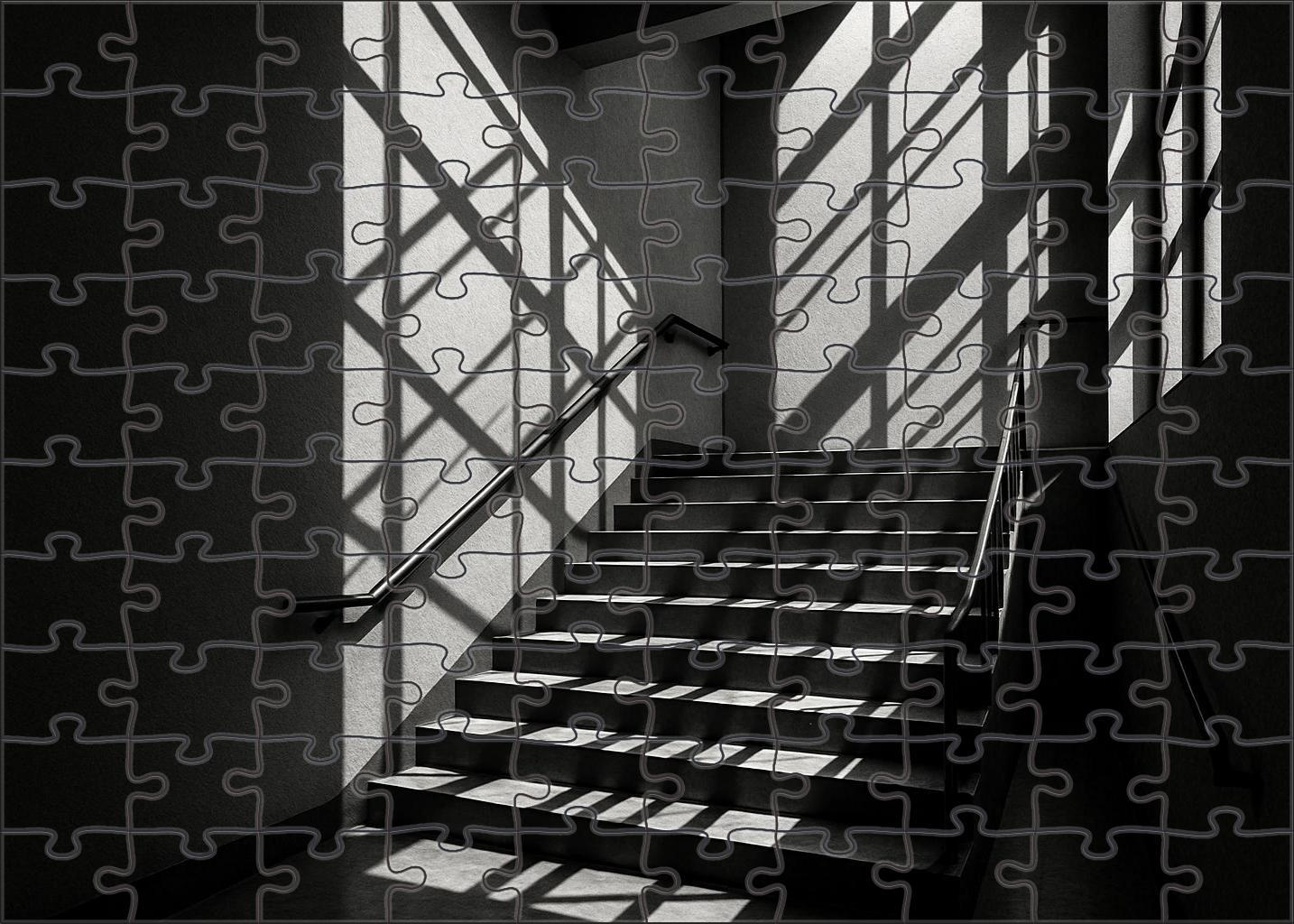 Architectural Stairwell Study Technical Ink Drawing With Crosshatch Shadows 20 Piece Puzzle