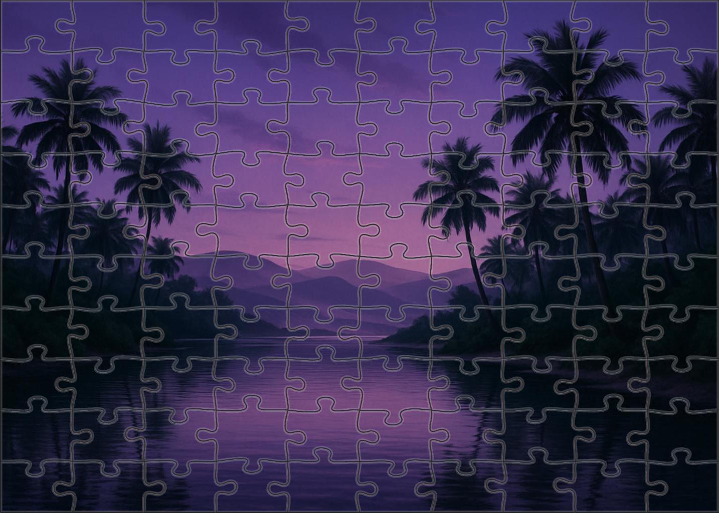 Twilight Oasis Haven Emerald Palms And Reflective Lagoon Premium Puzzle Pieces