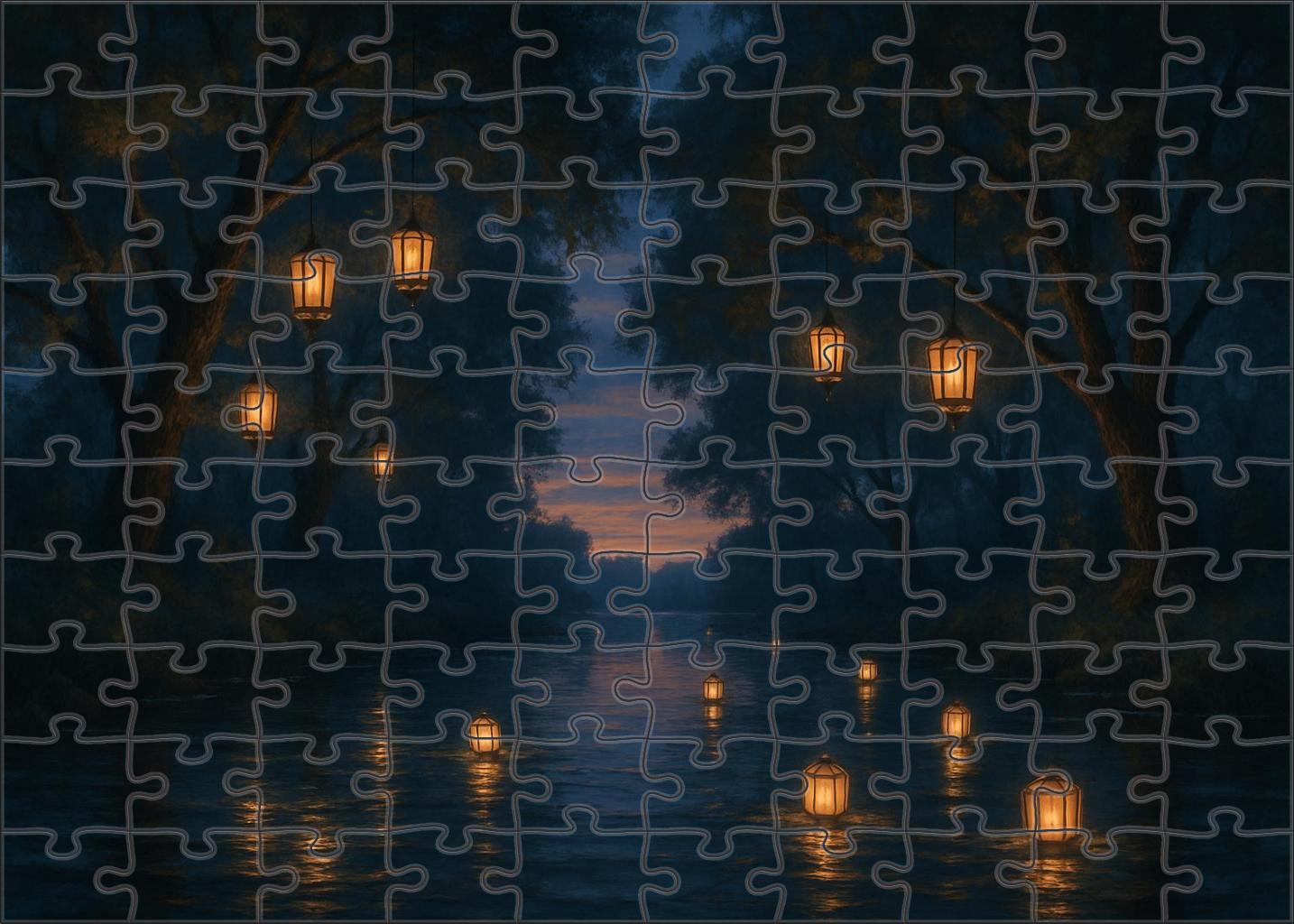 Evening Lantern Festival By The River Puzzle For Adults