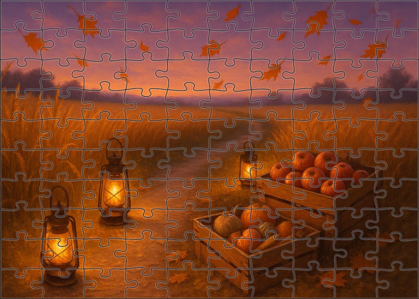 Golden Harvest Twilight Amber Fields And Lantern-lit Paths 20 Piece Puzzle