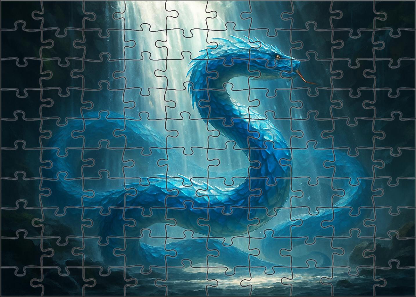 Sapphire Cascade Leviathan Towering Water Serpent With Rippled Crystal Scales Large Format Puzzle