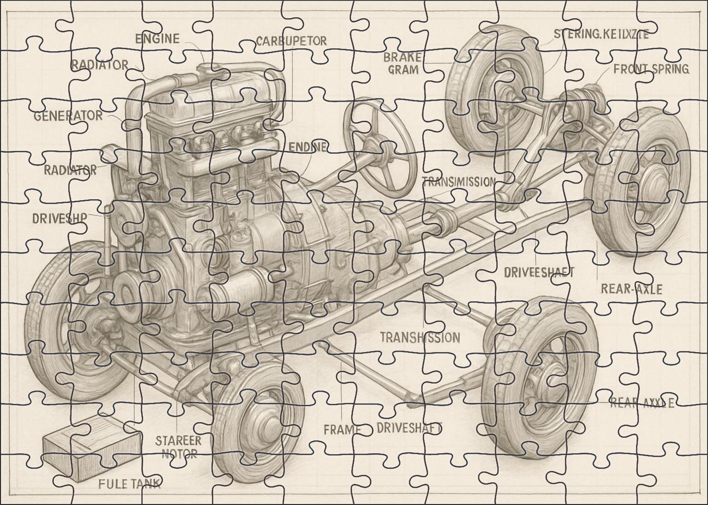 Vintage Vehicle Blueprint Detailed Technical Pencil Illustration Challenging Puzzles