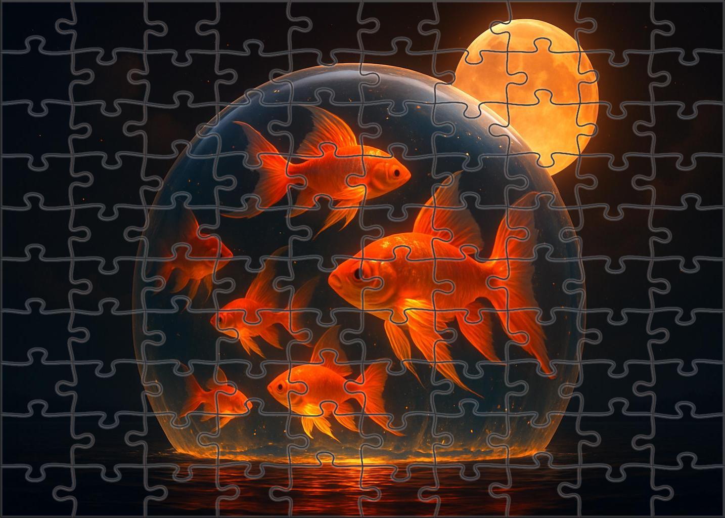 Harvest Moon Aquarium Giant Fishes Swimming Through Amber Night Puzzle Fun